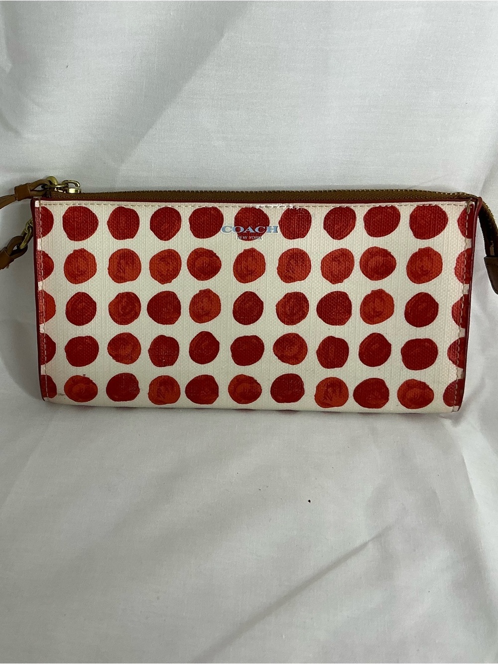 2027 - Coach Cream and Red Polka Dot Wristlet Clutch